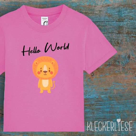 Kinder Baby Shirt Kleinkind "Hello World Löwe" T-Shirt Jungen Mädchen