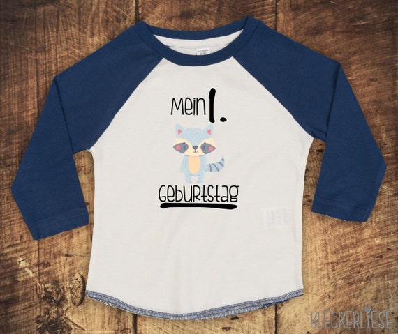 Kleckerliese Baby Kinder T-Shirt Langarmshirt "Mein 1. Geburtstag Waschbär" Raglan-Ärmel Jungen Mädchen Muttertag