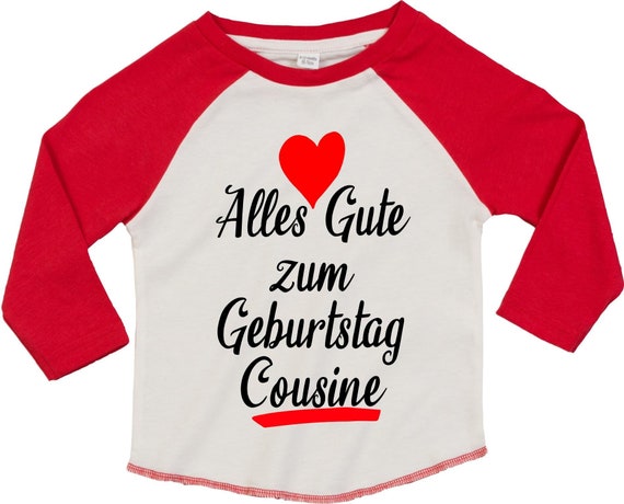 Kleckerliese Baby Kinder T-Shirt Langarmshirt  "Alles Gute zum Geburtstag Cousine" Raglan-Ärmel Jungen Mädchen