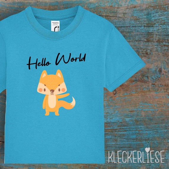 Kinder Baby Shirt Kleinkind "Hello World Fuchs" T-Shirt Jungen Mädchen