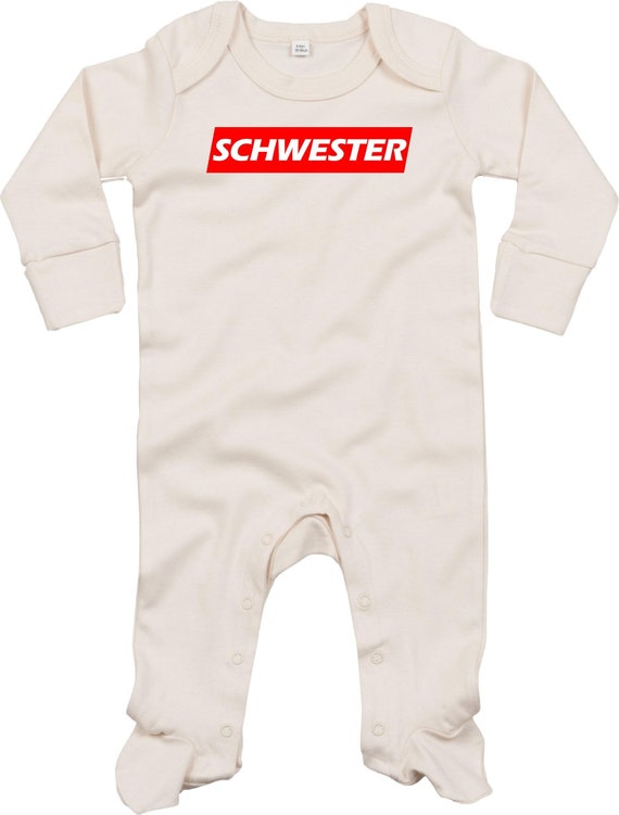 Kleckerliese Baby Schlafanzug "SCHWESTER" Sleepsuit Langarm Jungen Mädchen Einteiler Strampler