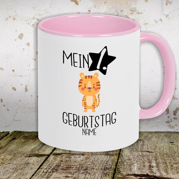 Kaffeetasse mit Wunschnamen Tasse Motiv "Mein 1. Geburtstag Tiger mit Wunschname" Tasse Teetasse Milch Kakao