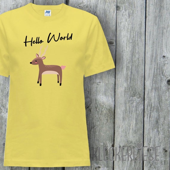 Kinder T-Shirt "Hello World Reh" Shirt Jungen Mädchen Baby Kind