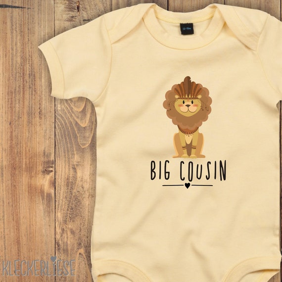 kleckerliese Baby Body "Big Cousin Animal Motif Lion" Baby Body Romper Boys Girls Short Sleeve