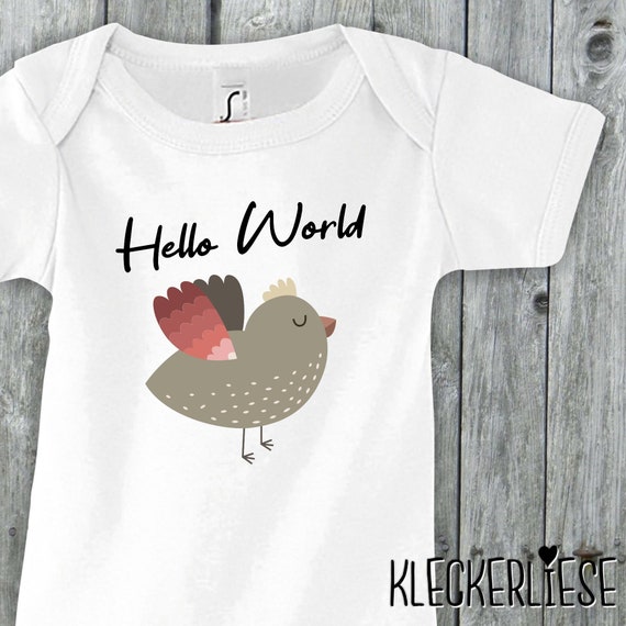 Baby Body "Hello World Vogel" Babybody Strampler Jungen Mädchen