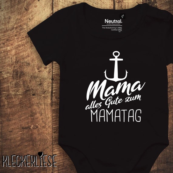 kleckerliese Babybody Mother's Day Bodysuit "Mom Happy Mommy Day Anchor" Fair Wear, Bio, Organic Baby Boys Girls