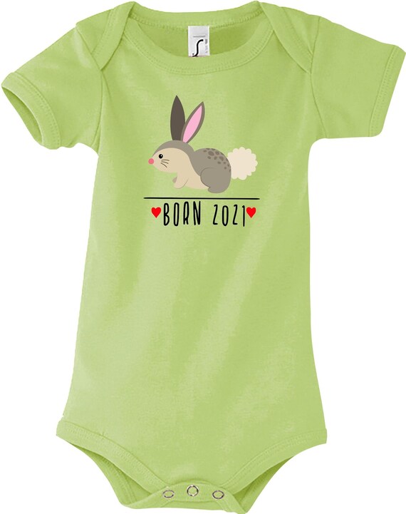 Kleckerliese Baby Body "Born 2021 Tiermotiv Hase " Jungen Mädchen Kurzarm mit Aufdruck Motiv