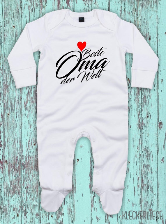 Kleckerliese Baby Schlafanzug "Beste Oma der Welt" Sleepsuit Langarm Jungen Mädchen Einteiler Strampler