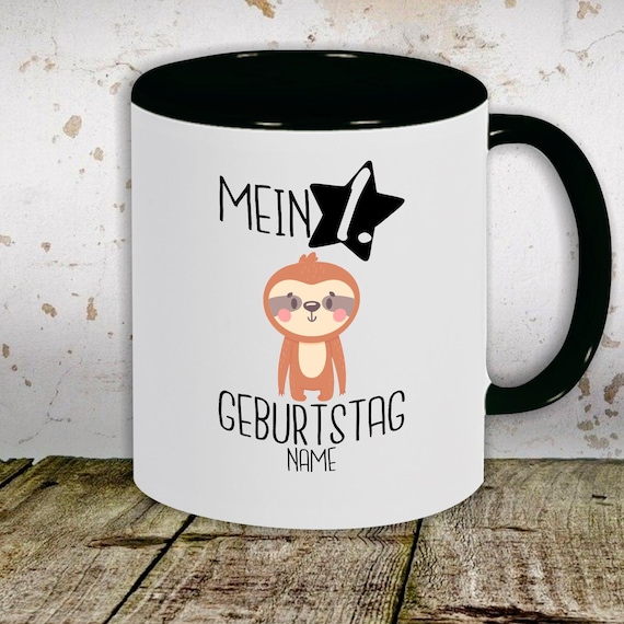 Kaffeetasse mit Wunschnamen Tasse Motiv "Mein 1. Geburtstag Faultier mit Wunschname" Tasse Teetasse Milch Kakao