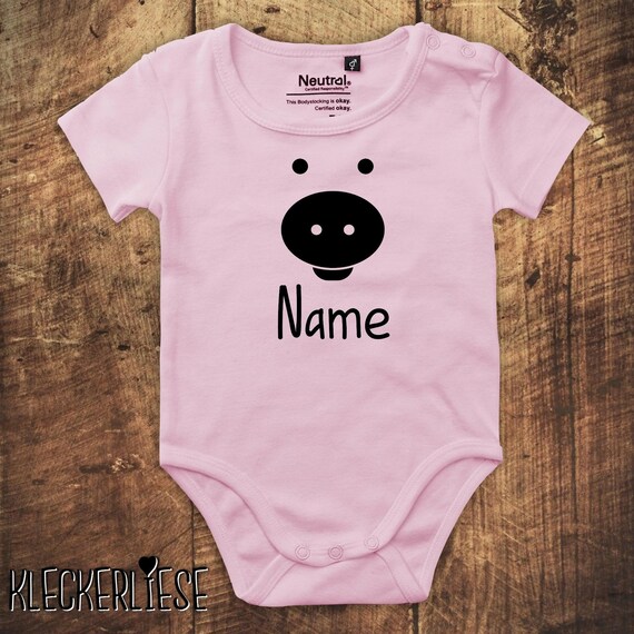 kleckerliese Babybody Body "Tiere Schwein Ferkel Pig Wunschname" Fair Wear Name Dein Text