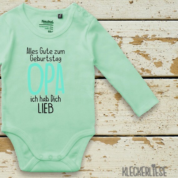 kleckerliese Long Sleeve Baby Bodysuit "Happy Birthday Grandpa, I Love You" Baby Bodysuit Boys Girls Long Sleeve Fair Wear