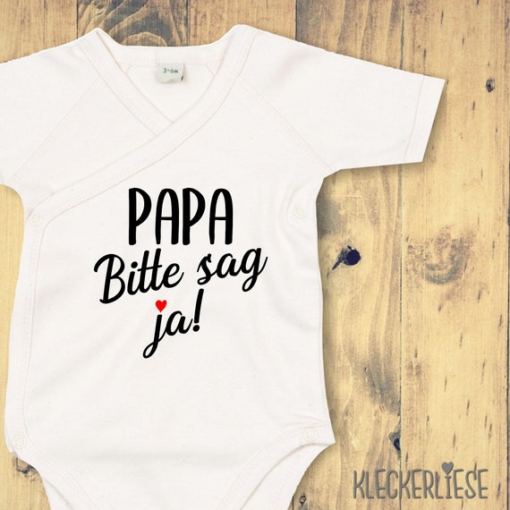 kleckerliese Wickel Baby Body "Papa Bitte sag ja!"  Babybody Strampler Wickelbody Organic Kimono Kurzarm