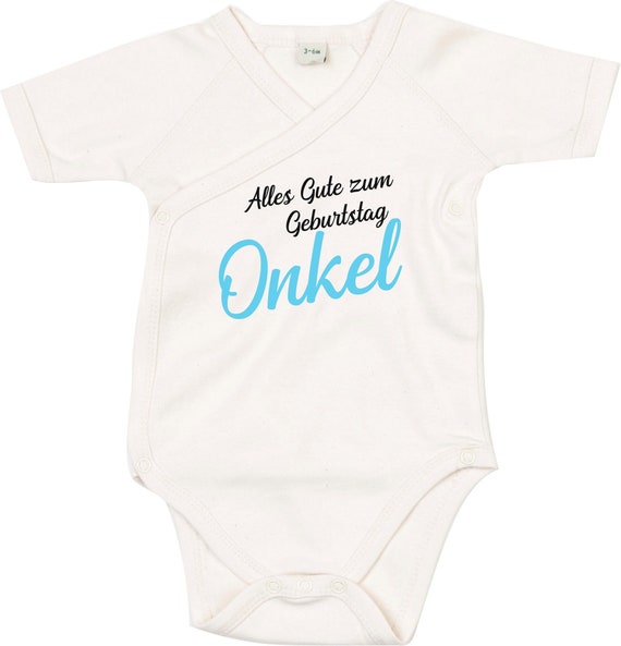 kleckerliese Wickel Baby Body "Alles Gute ONKEL" Babybody Strampler Wickelbody Organic Kimono Kurzarm
