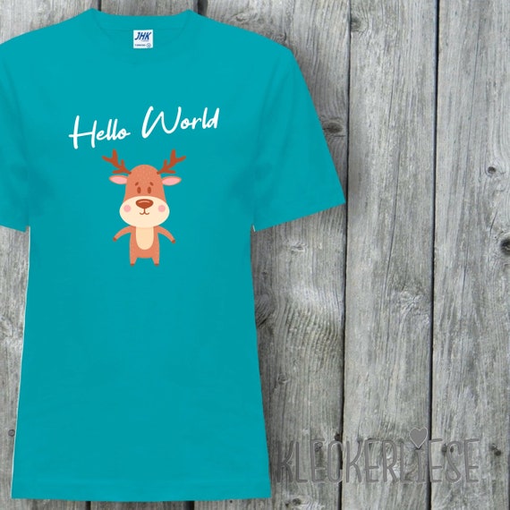 Kinder T-Shirt "Hello World Elch" Shirt Jungen Mädchen Baby Kind