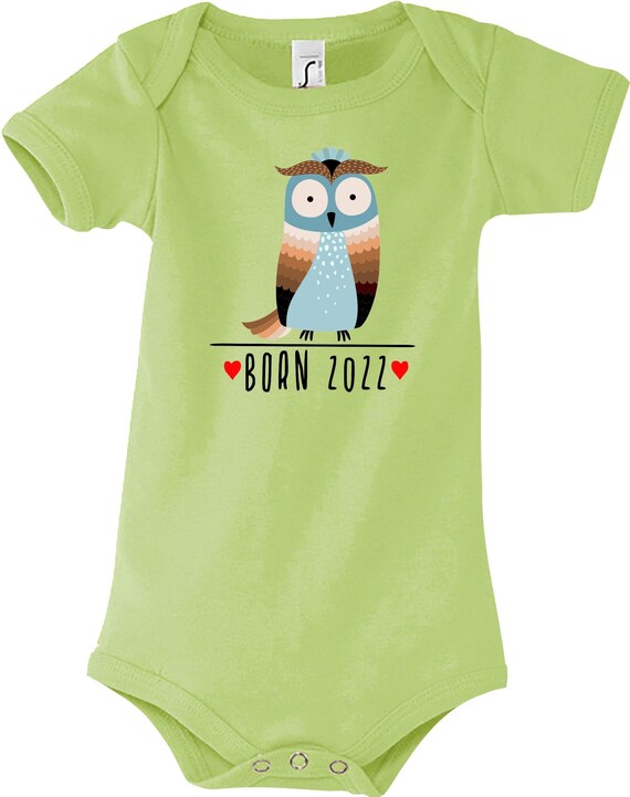 Kleckerliese Baby Body "Born 2022 Tiermotiv Eule" Jungen Mädchen Kurzarm mit Aufdruck Motiv
