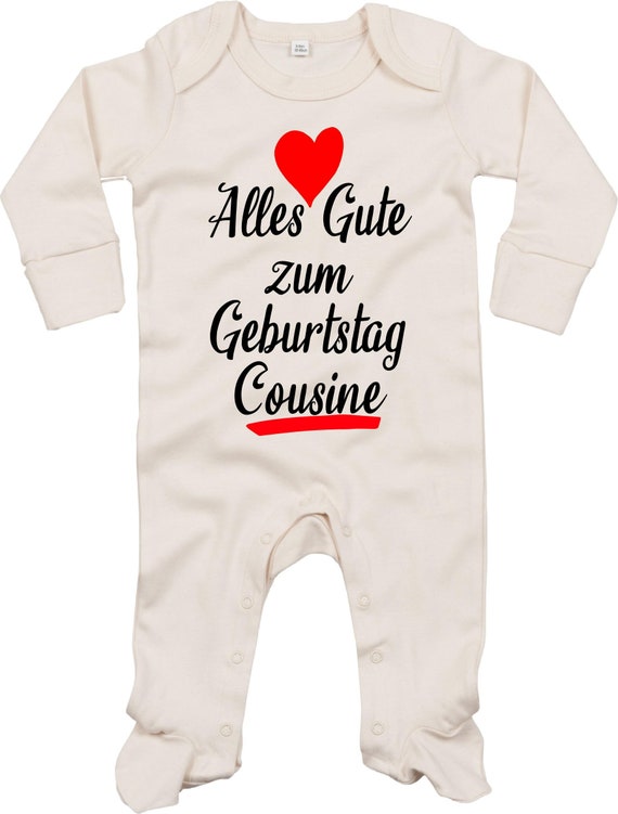 Kleckerliese Baby Schlafanzug "Alles Gute zum Geburtstag Cousine" Sleepsuit Langarm Jungen Mädchen Einteiler Strampler