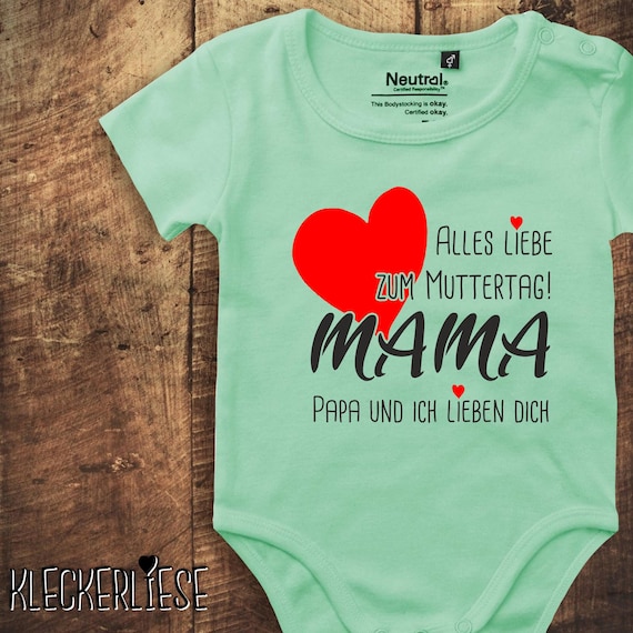 kleckerliese Babybody Mother's Day Bodysuit "Happy Mother's Day Mom Dad and I love you" Fair Wear, Bio, Organic Baby Boys Girls