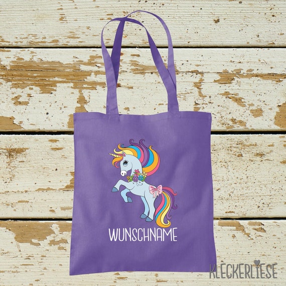 Cloth bag "Unicorn" with desired name Jute bag bag bag daycare school change things clothes Kleckerliese