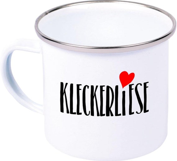 kleckerliese Emaille Kindertasse Teetasse Tasse "Kleckerliese" Camping Zelten Retro Becher