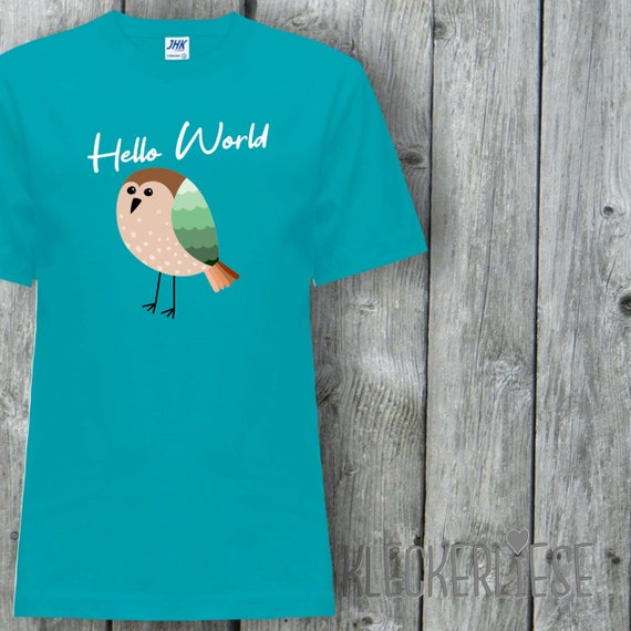 Kinder T-Shirt "Hello World Vogel" Shirt Jungen Mädchen Baby Kind