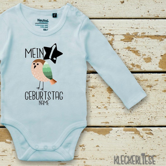 Langarm Body mit Wunschname Babybody "Mein 1. Geburtstag Vogel mit Wunschname" Fair Wear Bio Organic