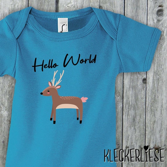 Baby Body "Hello World Reh" Babybody Strampler Jungen Mädchen