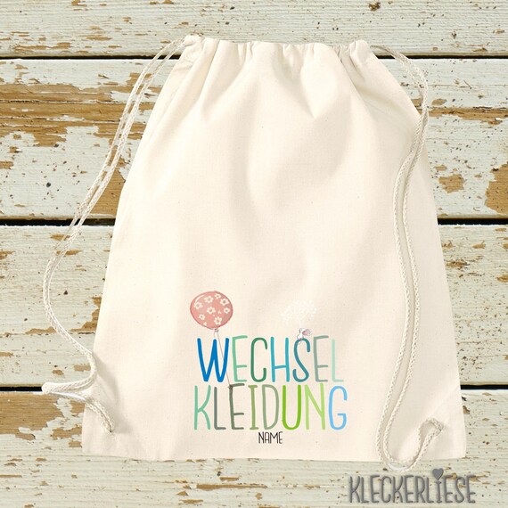 Kleckerliese Turnbeutel "Wechselkleidung mit Wunschnamen" Rucksack Bag Stoffbeutel Gymsack Kita Schule  Einschulung Wechselsachen