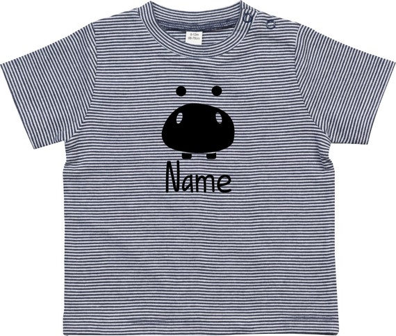 kleckerliese strip Baby Shirt "Tiere Flusspferd Hippo Wunschname" Jungen Mädchen Nicki Kurzarm gestreift