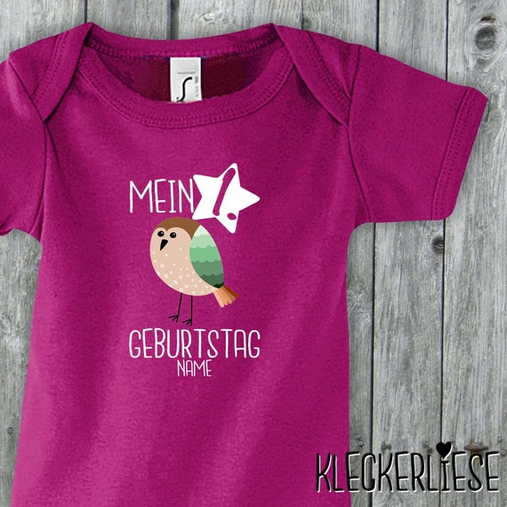 Baby Body mit Wunschname "Mein 1. Geburtstag Vogel mit Wunschname" Babybody Strampler Jungen Mädchen