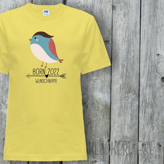 Kinder T-Shirt mit Wunschname "Born 2022 Tiermotiv Pfeil Wunschname Name Text Vogel" Shirt Jungen Mädchen Baby Kind