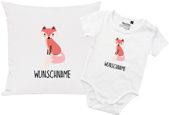 kleckerliese Geschenkset Geburt Kissen Body mit Tiermotiv "Fuchs" Fair Wear mit Kissenfüllung