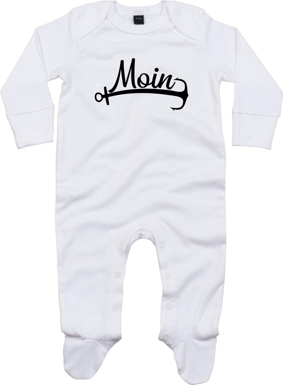 Kleckerliese Baby Schlafanzug "Moin Anker Meer Heimat" Sleepsuit Langarm Jungen Mädchen Einteiler Strampler