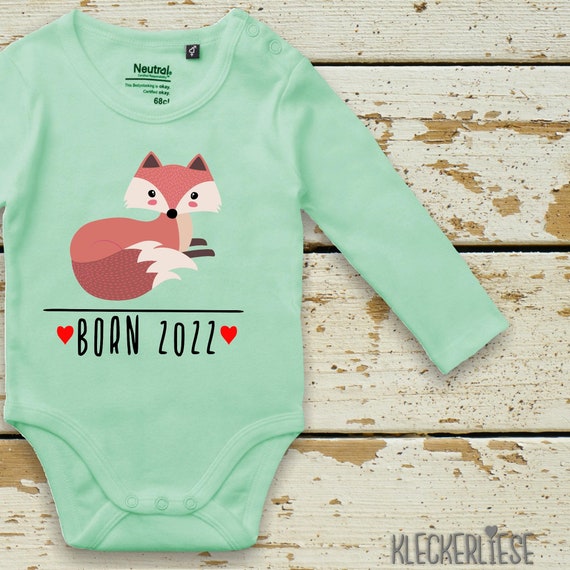 kleckerliese Langarm Babybody "Born 2024 2025 Tiermotiv Fuchs" Baby Body Jungen Mädchen Longsleeve Fair Wear