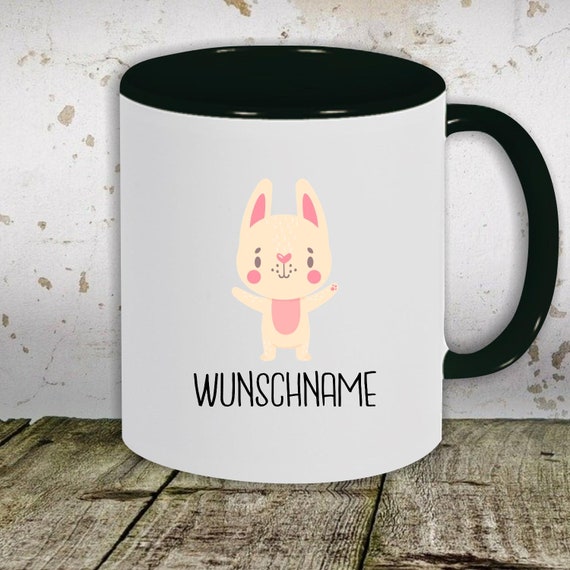 kleckerliese Kindertasse Teetasse Tasse Motiv "Tiermotiv mit Wunschnamen Hase Häschen" mit Wunschnamen Milch Kakao Kaffeetasse