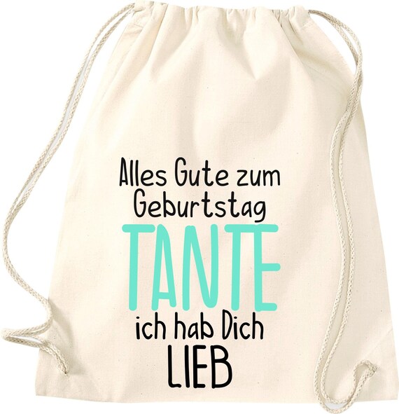 Kleckerliese Gymsack "Alles Gute TANTE ich hab Dich Lieb" Rucksack Bag Stoffbeutel Turnbeutel Tragetasche