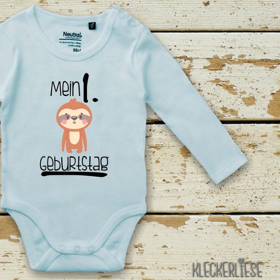 Langarm Body Babybody "Mein 1. Geburtstag Faultier" Fair Wear Bio Organic