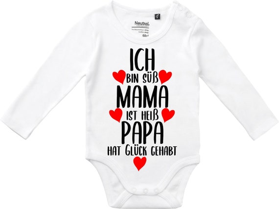 Langarm Babybody Body "Ich bin süß Mama ist heiß Papa hat Glück gehabt" Fair Wear