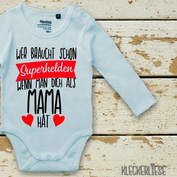 Long-sleeved baby bodysuit "Who needs superheroes when they have you as a mom" Fair Wear