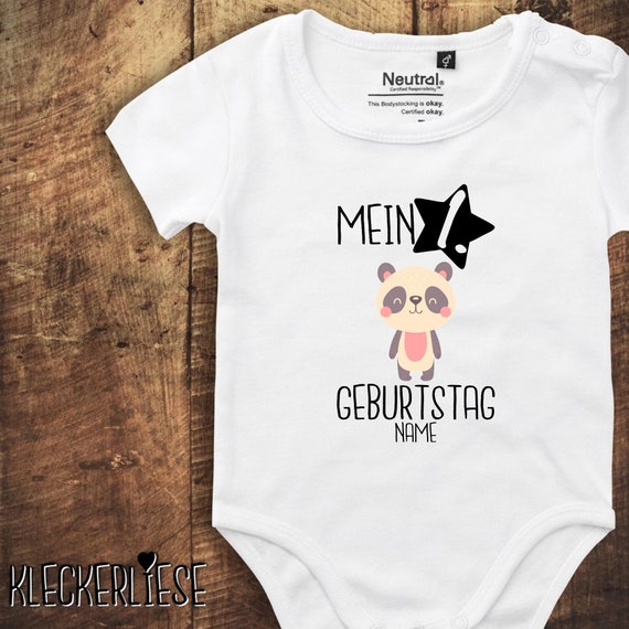 kleckerliese Babybody Body mit Wunschname "Mein 1. Geburtstag Pandabär mit Wunschname" Fair Wear, Bio, Organic Baby Jungen Mädchen