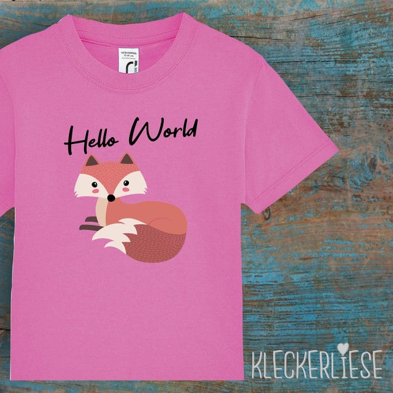 Kinder Baby Shirt Kleinkind "Hello World Fuchs" T-Shirt Jungen Mädchen