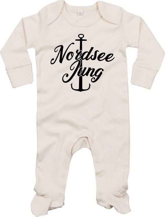 Kleckerliese Baby Schlafanzug "Nordsee Jung Anker" Sleepsuit Langarm Jungen Mädchen Einteiler Strampler