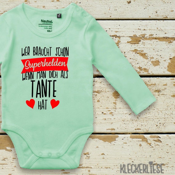 Long-sleeved baby bodysuit "Who needs superheroes when they have you as an aunt" Fair Wear