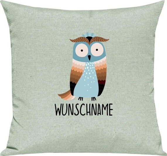 kleckerliese Kissen "Eule" mit Wunschnamen individuell Tiere Natur Wald Wiese Kissenhülle Deko Sofa mit Kissenfüllung