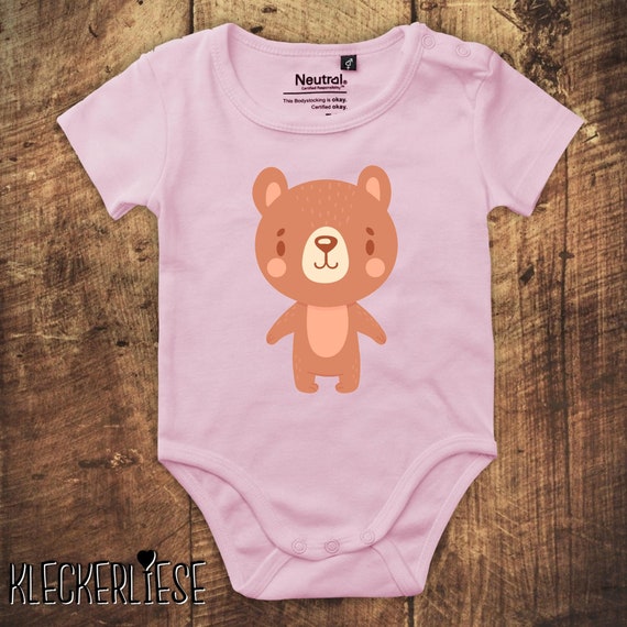 kleckerliese Babybody Body "Tiermotiv Bär Braunbär" Fair Wear, Bio, Organic Baby Jungen Mädchen