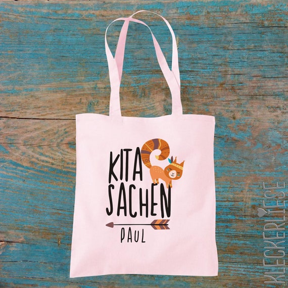 Stoffbeutel "Kita Sachen" mit Wunschname Jute Bag Beutel Tasche Kita Schule  Wechsel Sachen Kleidung Kleckerliese