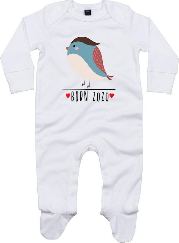 Kleckerliese Baby Schlafanzug "Born 2020 Tiermotiv Vogel" Sleepsuit Langarm Jungen Mädchen Einteiler Strampler