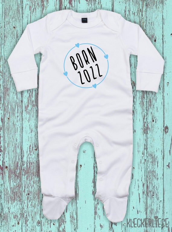 Baby Schlafanzug mit Wunschtext "Born Wunschzahl Wunsch Datum" Sleepsuit Langarm Jungen Mädchen Einteiler Strampler