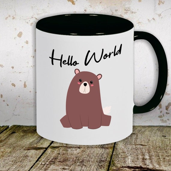 Kaffeetasse Tasse Motiv "Hello World Bär" Tasse Teetasse Milch Kakao