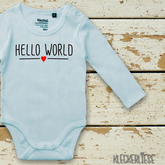 Langarm Body Babybody "Hello World Herz" Fair Wear Bio Organic