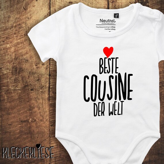 kleckerliese baby bodysuit "Best Cousin in the World" Fair Wear